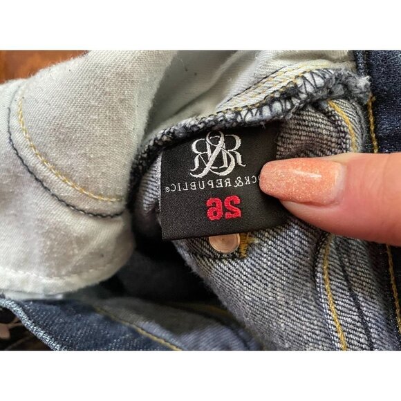 Rock & Republic Bootcut Cut off Hem Jeans Denim Dark Wash Fringed Blue Hem 26 - Picture 9 of 10